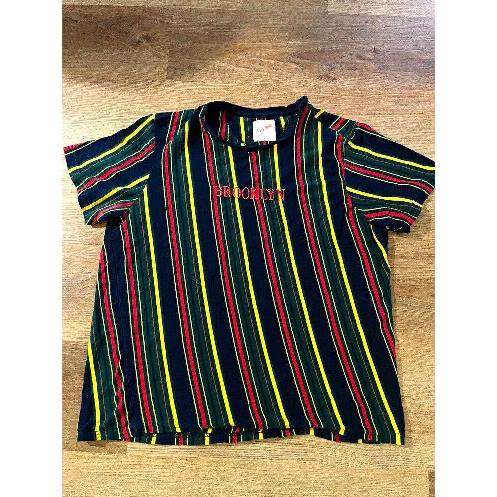 EQ Men’s Striped Embroidered "Brooklyn" Crew Neck Short Sleeve Cotton T-Shirt L